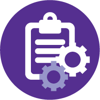 Icon of clipboard and gears